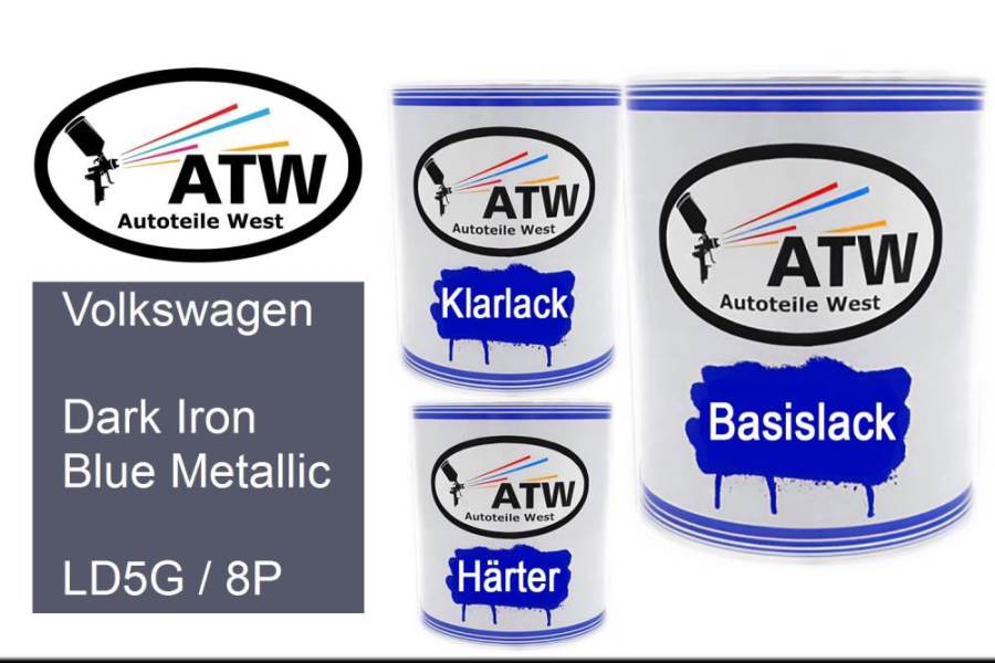 Volkswagen, Dark Iron Blue Metallic, LD5G / 8P: 1L Lackdose + 1L Klarlack + 500ml Härter - Set, von ATW Autoteile West.